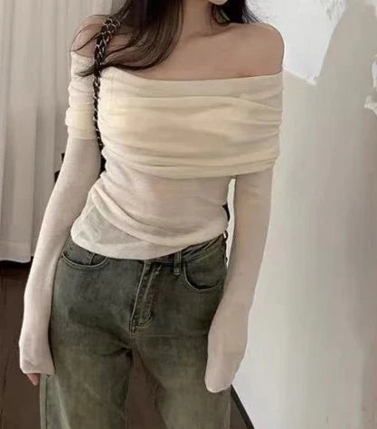 Basia off-shoulder trui dames | Witte fluffy trui met luxe comfort