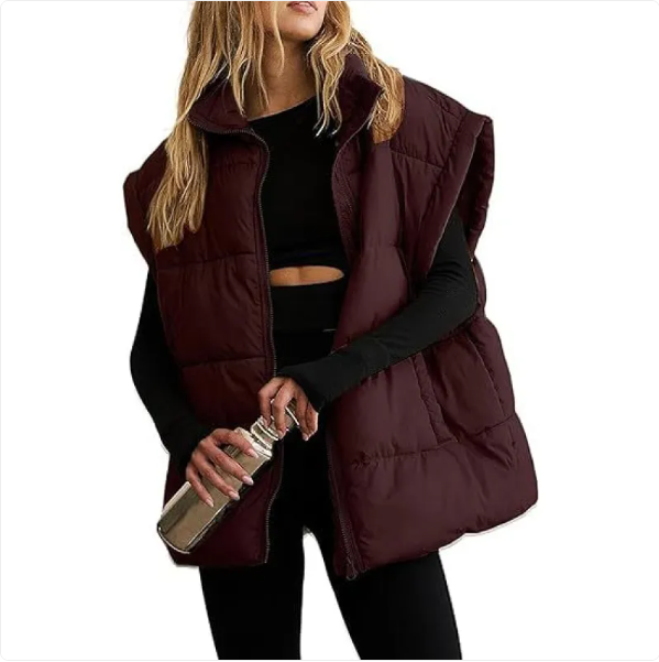 Dames Gewatteerde Bodywarmer – Mouwloos Gilet met Rits en Zakken
