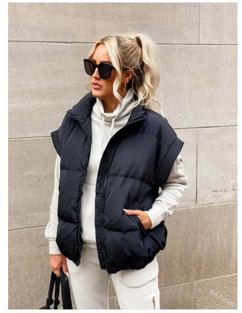 Dames Gewatteerde Bodywarmer – Mouwloos Gilet met Rits en Zakken