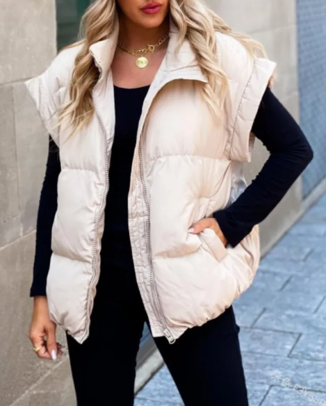 Dames Gewatteerde Bodywarmer – Mouwloos Gilet met Rits en Zakken