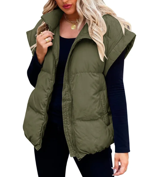 Dames Gewatteerde Bodywarmer – Mouwloos Gilet met Rits en Zakken