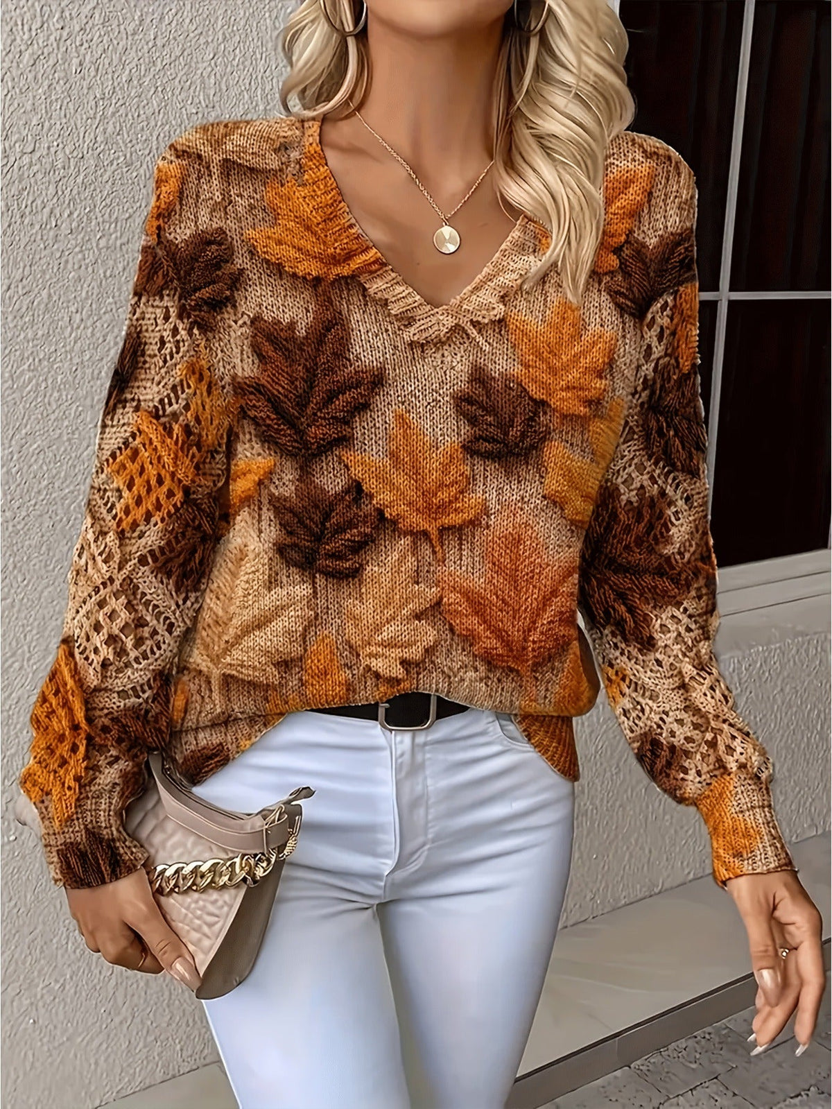 Nancy Dames Trui | Luchtig Gebreid met Bloemen, V-Hals, Comfortabel