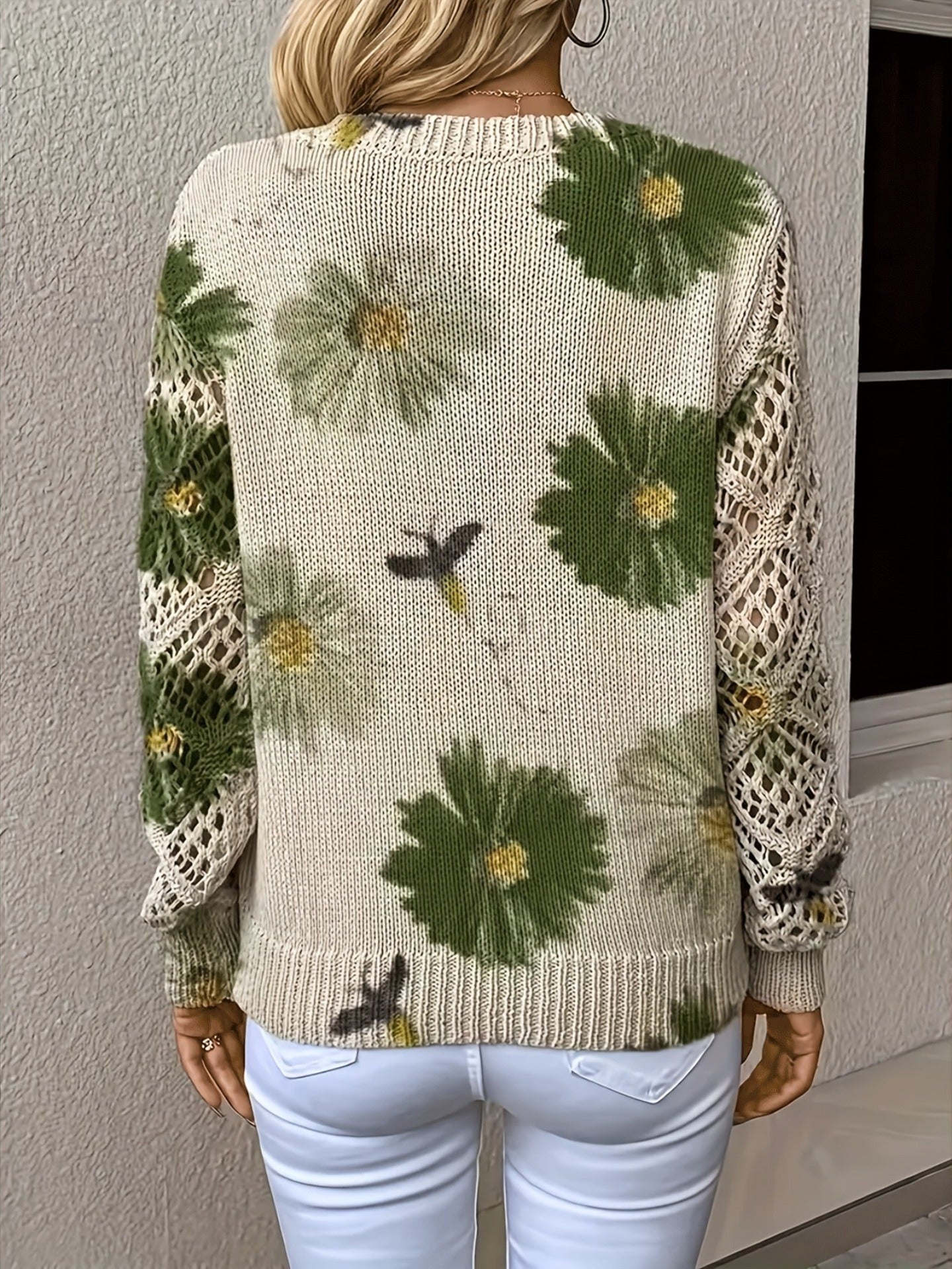 Nancy Dames Trui | Luchtig Gebreid met Bloemen, V-Hals, Comfortabel