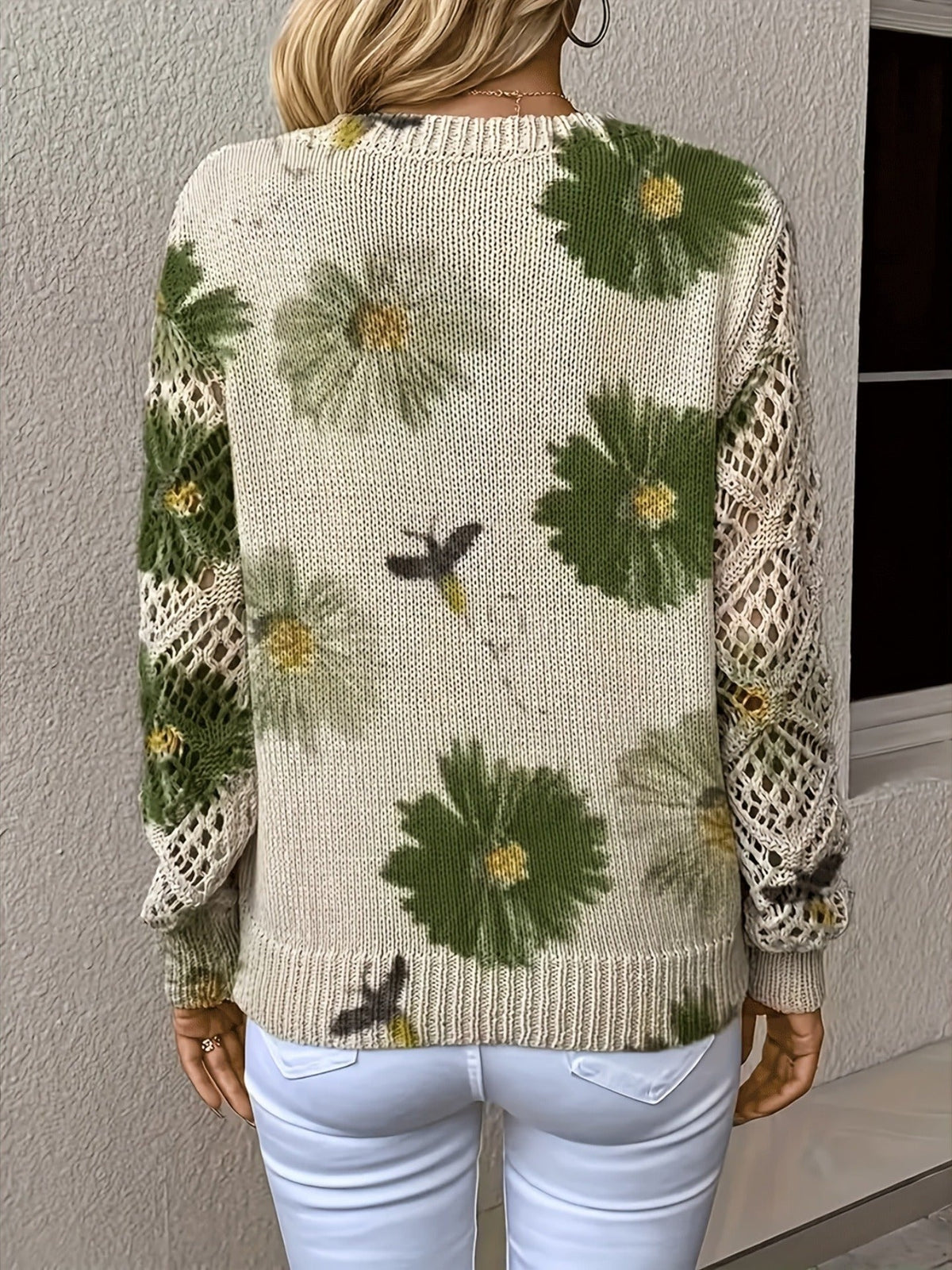 Nancy Dames Trui | Luchtig Gebreid met Bloemen, V-Hals, Comfortabel