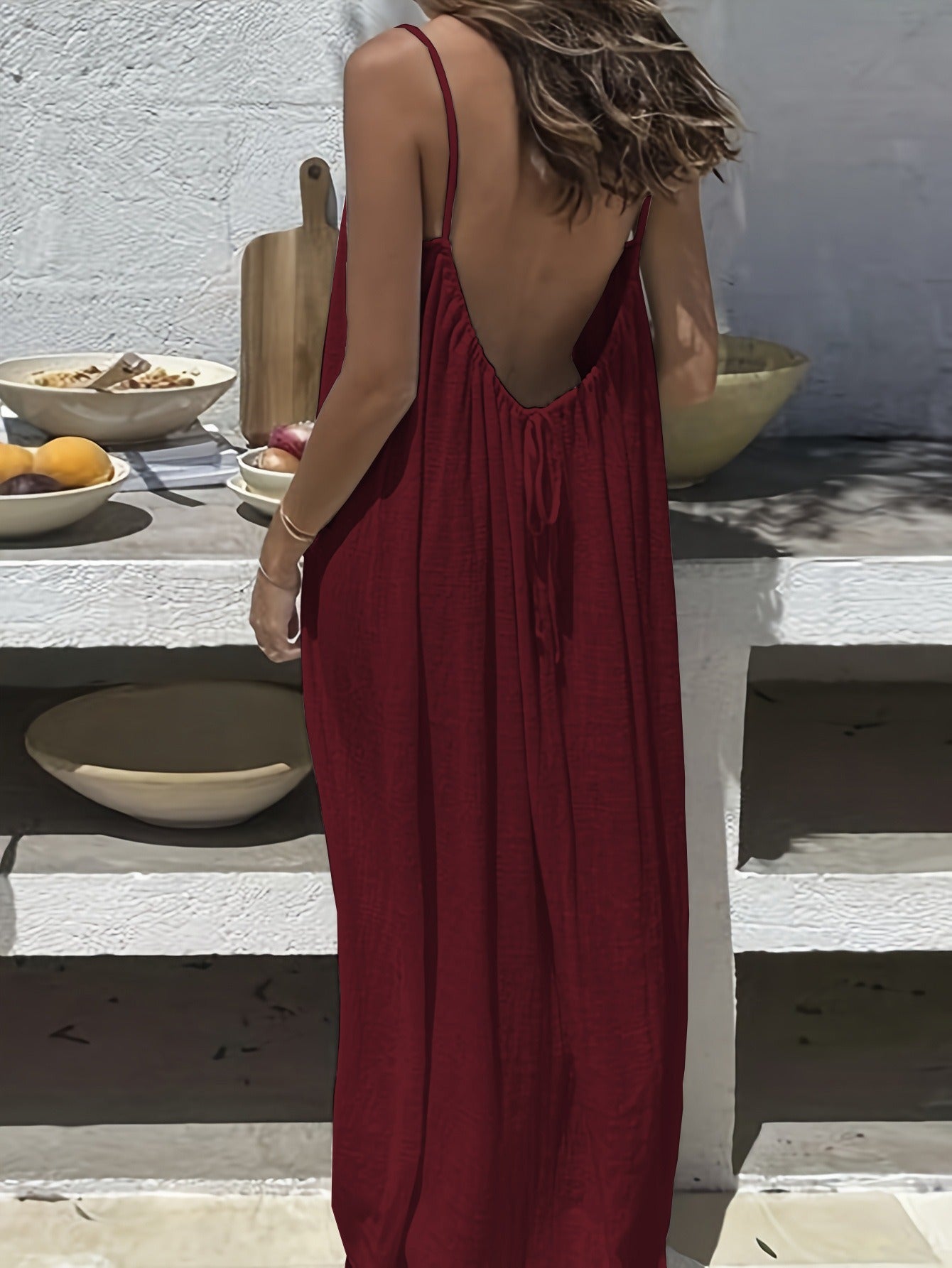 Dames Maxi Jurk Open Rug - Verstelbare Rekbare Zomerjurk