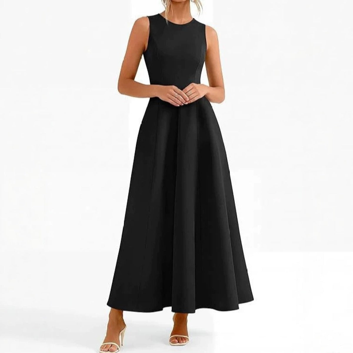 Nanda | Dames Mouwloze Jurk – Halflang – Relaxte Pasvorm – Luxe Ademend Materiaal