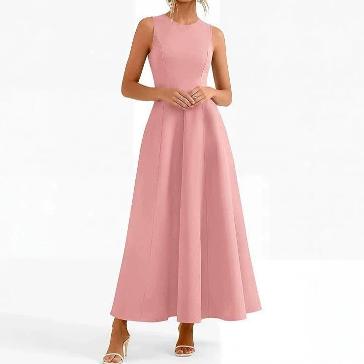 Nanda | Dames Mouwloze Jurk – Halflang – Relaxte Pasvorm – Luxe Ademend Materiaal