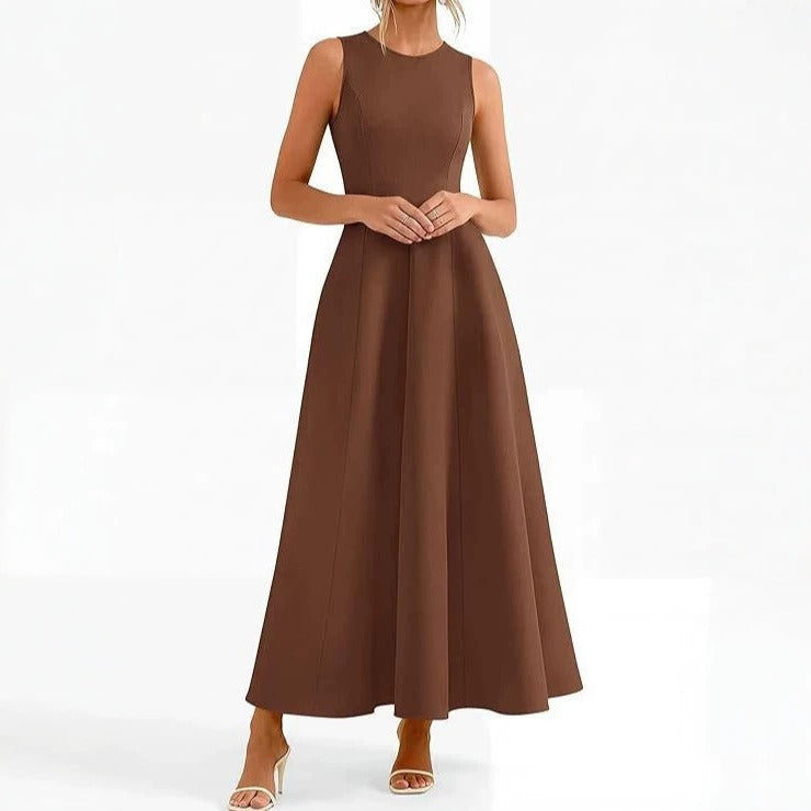 Nanda | Dames Mouwloze Jurk – Halflang – Relaxte Pasvorm – Luxe Ademend Materiaal