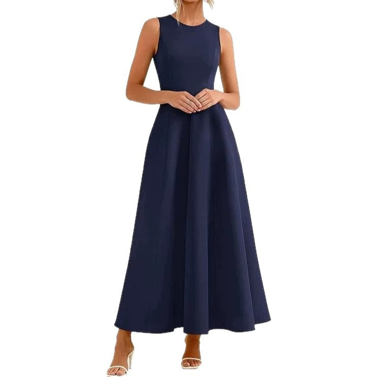 Nanda | Dames Mouwloze Jurk – Halflang – Relaxte Pasvorm – Luxe Ademend Materiaal
