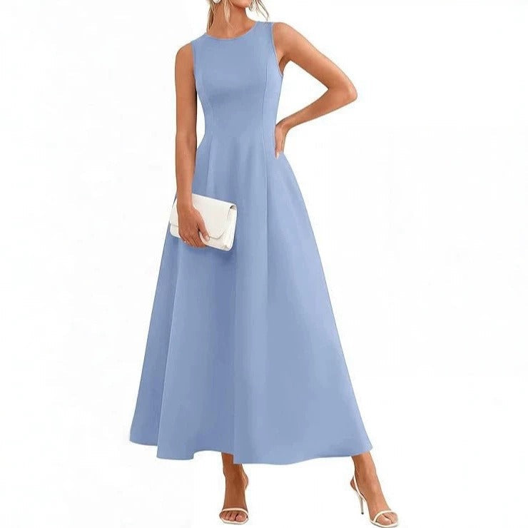 Nanda | Dames Mouwloze Jurk – Halflang – Relaxte Pasvorm – Luxe Ademend Materiaal