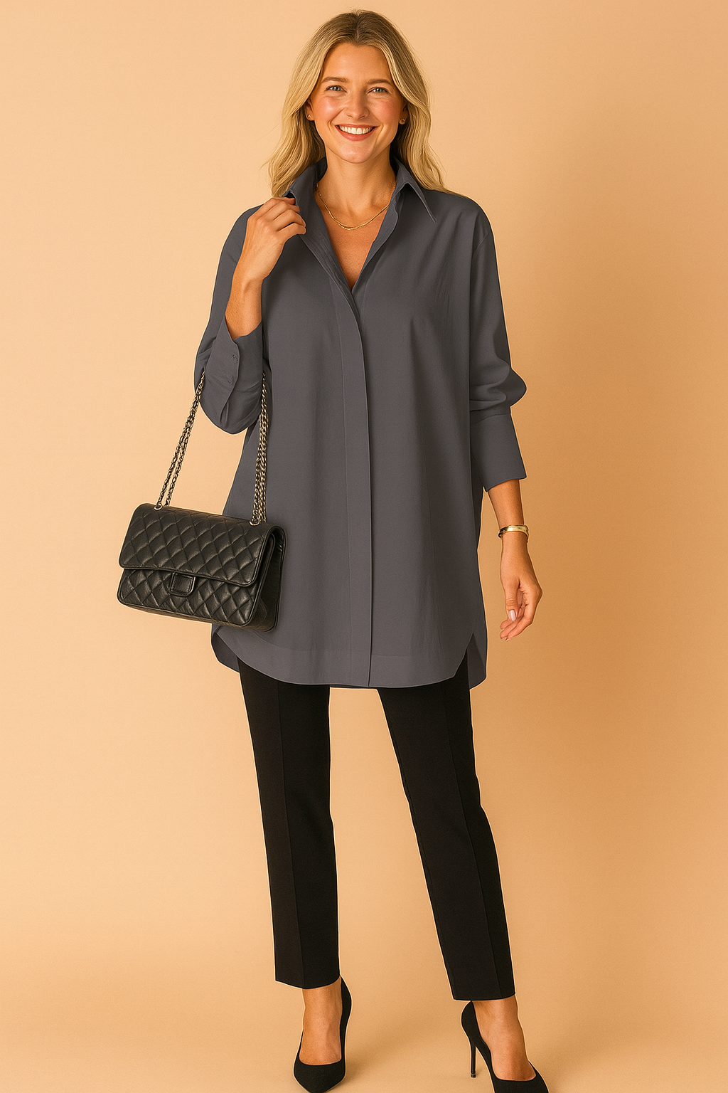 Dames Oversized Blouse met Klassieke Kraag