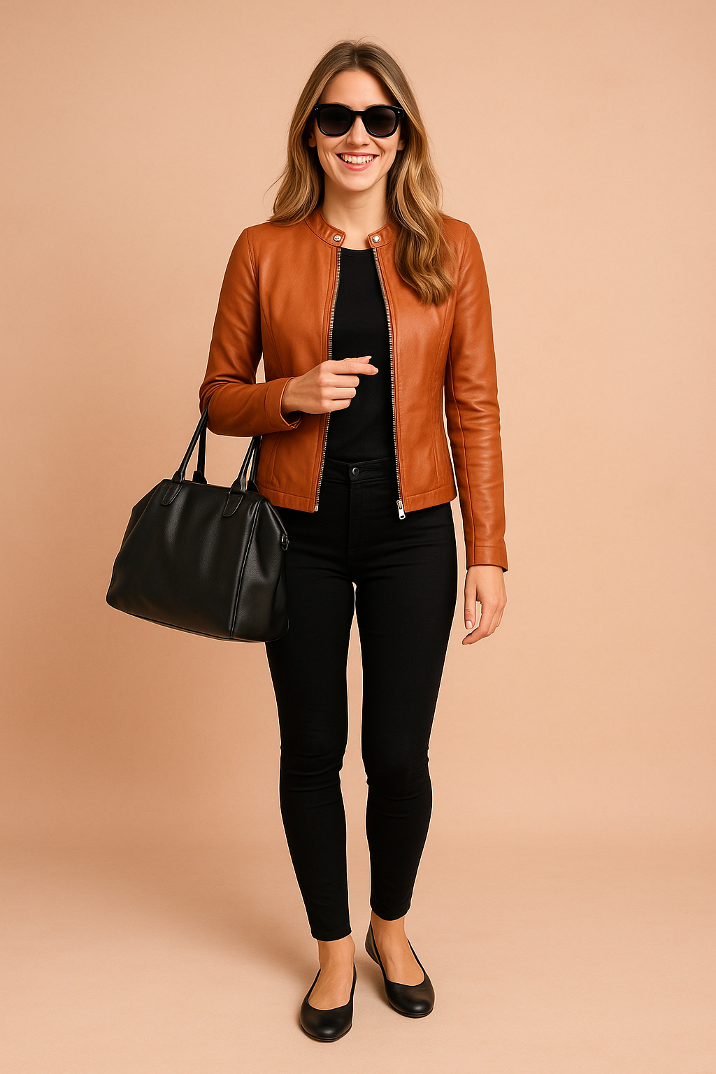 Dames Bikerjack Kunstleer met Ritssluiting - Slanke Snit