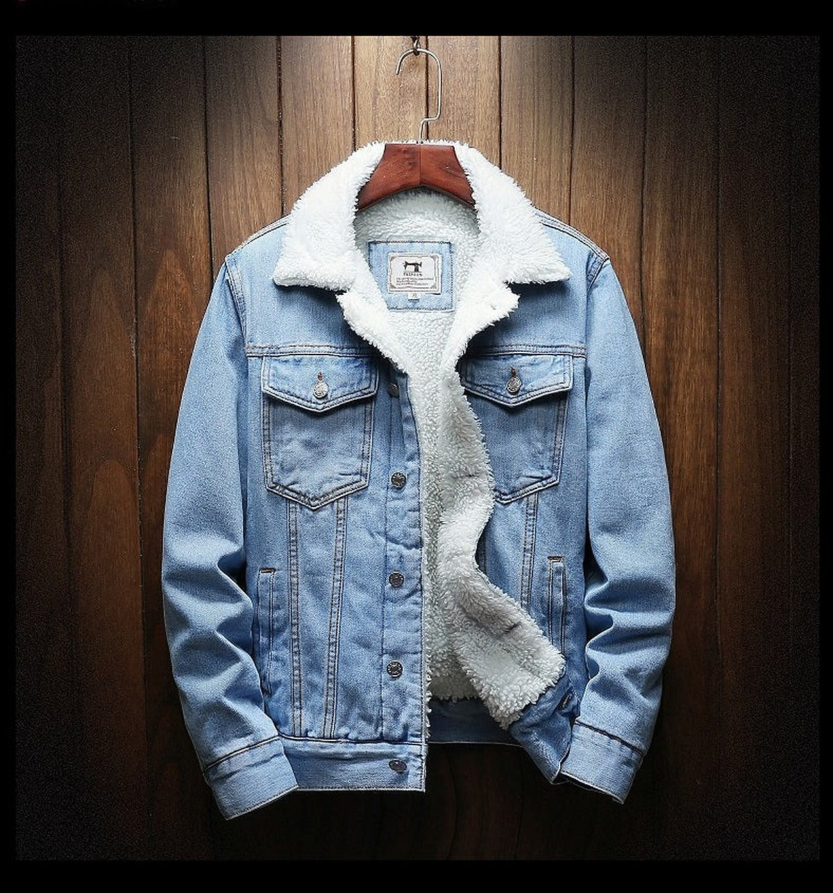 Heren Spijkerjas met Teddyvoering – Gevoerd Denim Jack met Knopen