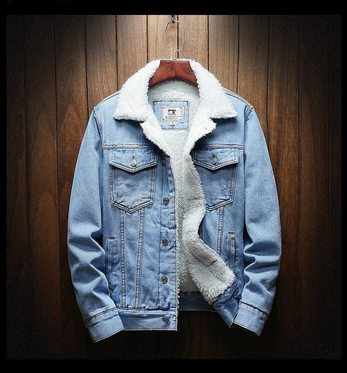Heren Spijkerjas met Teddyvoering – Gevoerd Denim Jack met Knopen