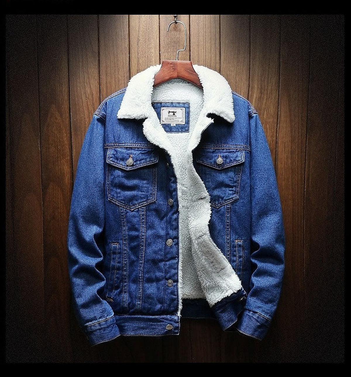 Heren Spijkerjas met Teddyvoering – Gevoerd Denim Jack met Knopen