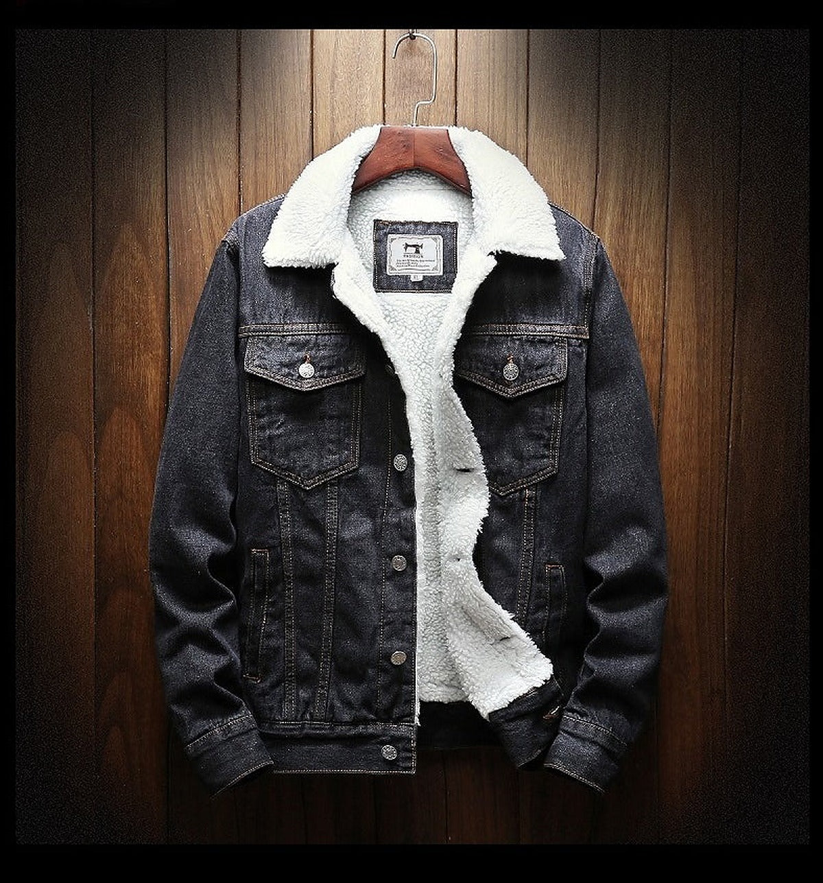 Heren Spijkerjas met Teddyvoering – Gevoerd Denim Jack met Knopen