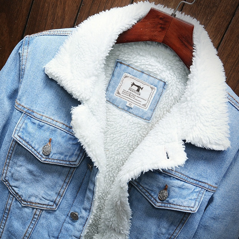 Heren Spijkerjas met Teddyvoering – Gevoerd Denim Jack met Knopen