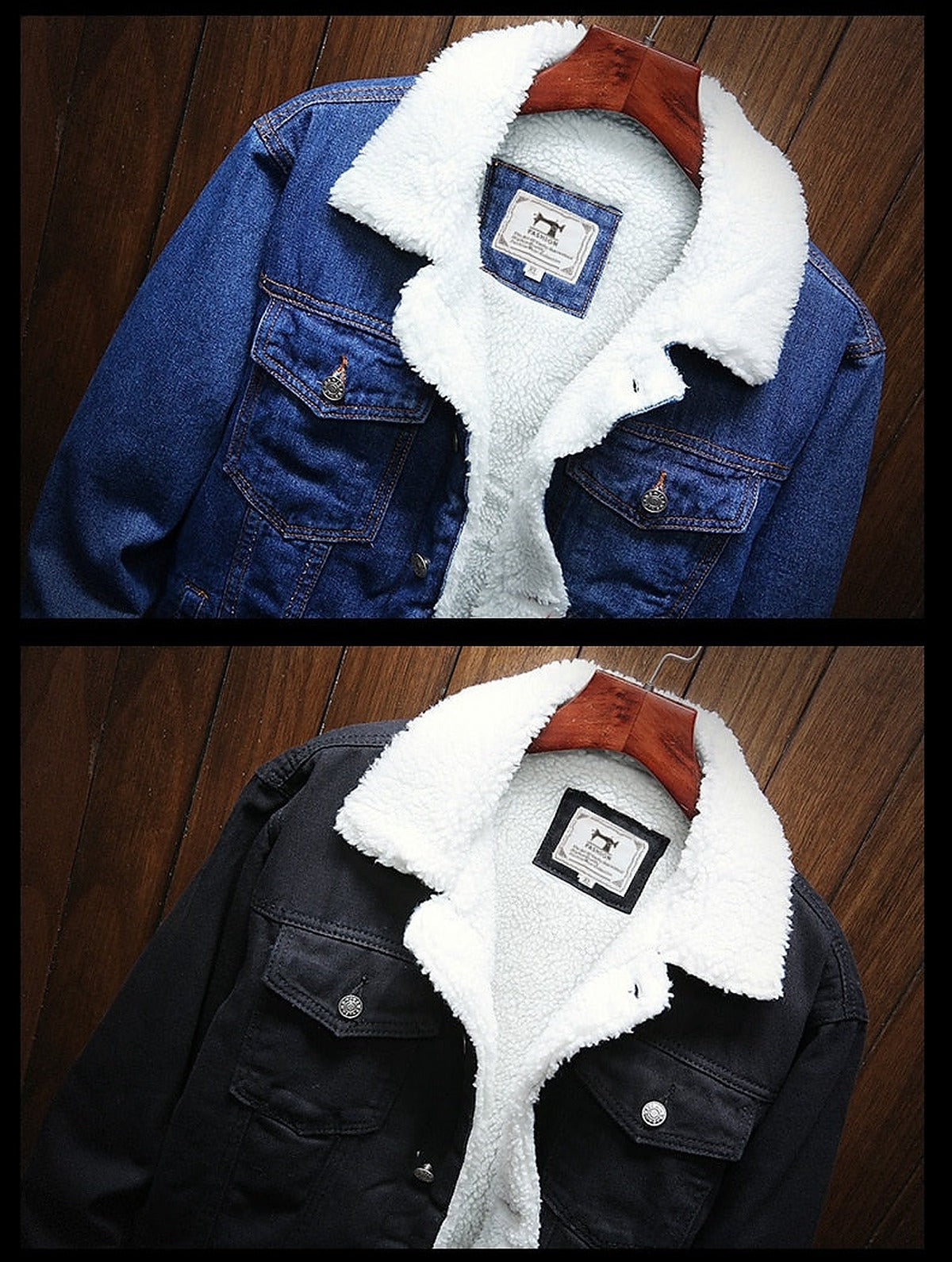 Heren Spijkerjas met Teddyvoering – Gevoerd Denim Jack met Knopen
