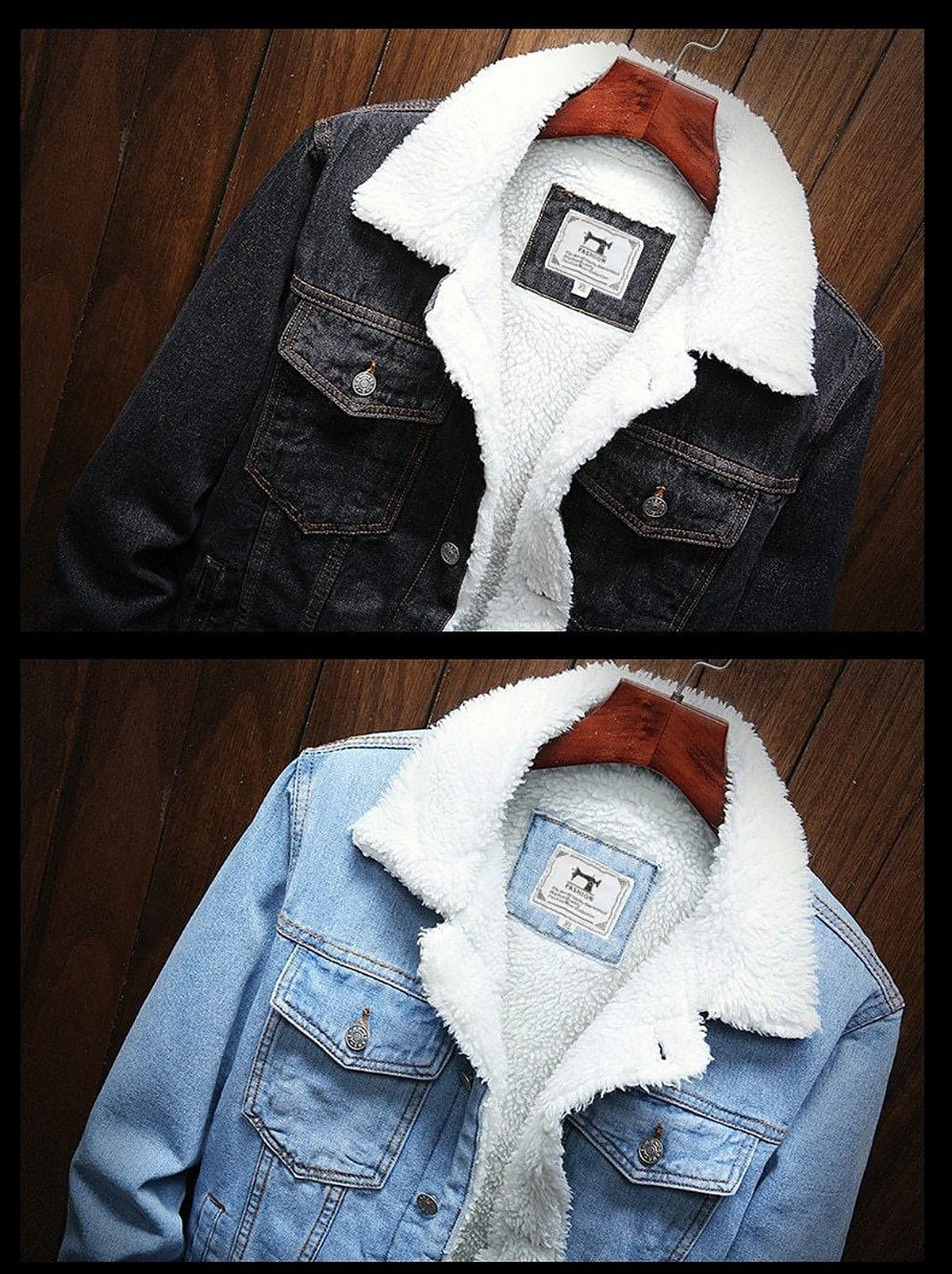 Heren Spijkerjas met Teddyvoering – Gevoerd Denim Jack met Knopen
