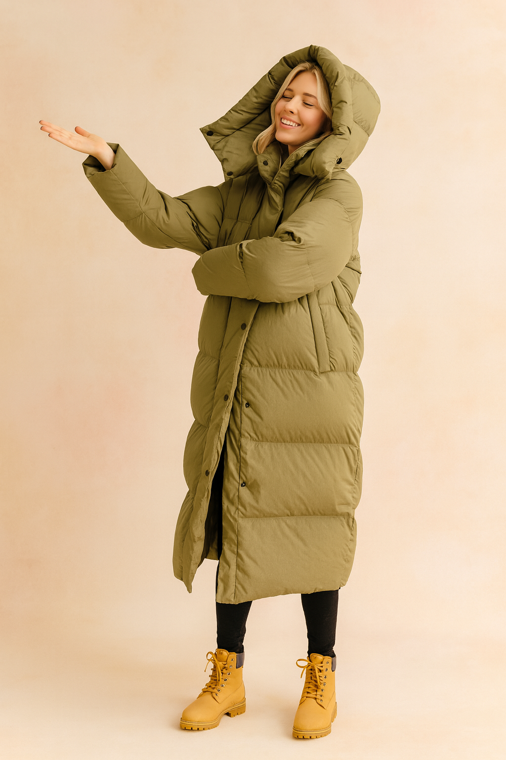 Dames Gewatteerde Winterjas Lang Model met Capuchon