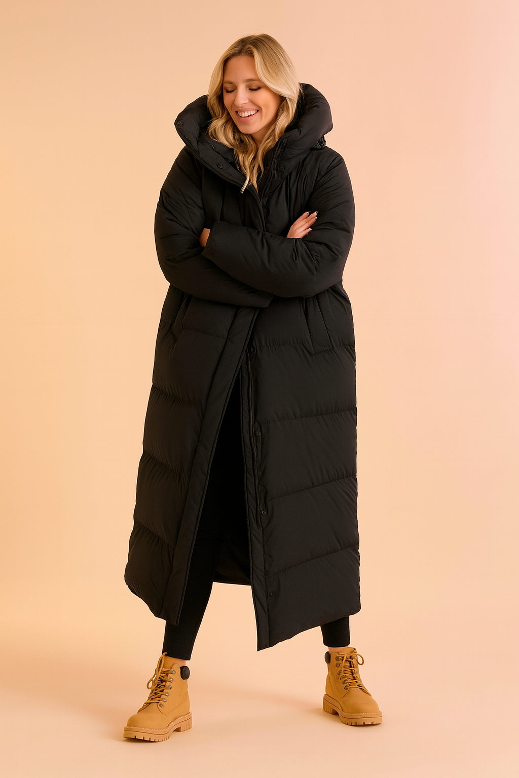 Dames Gewatteerde Winterjas Lang Model met Capuchon