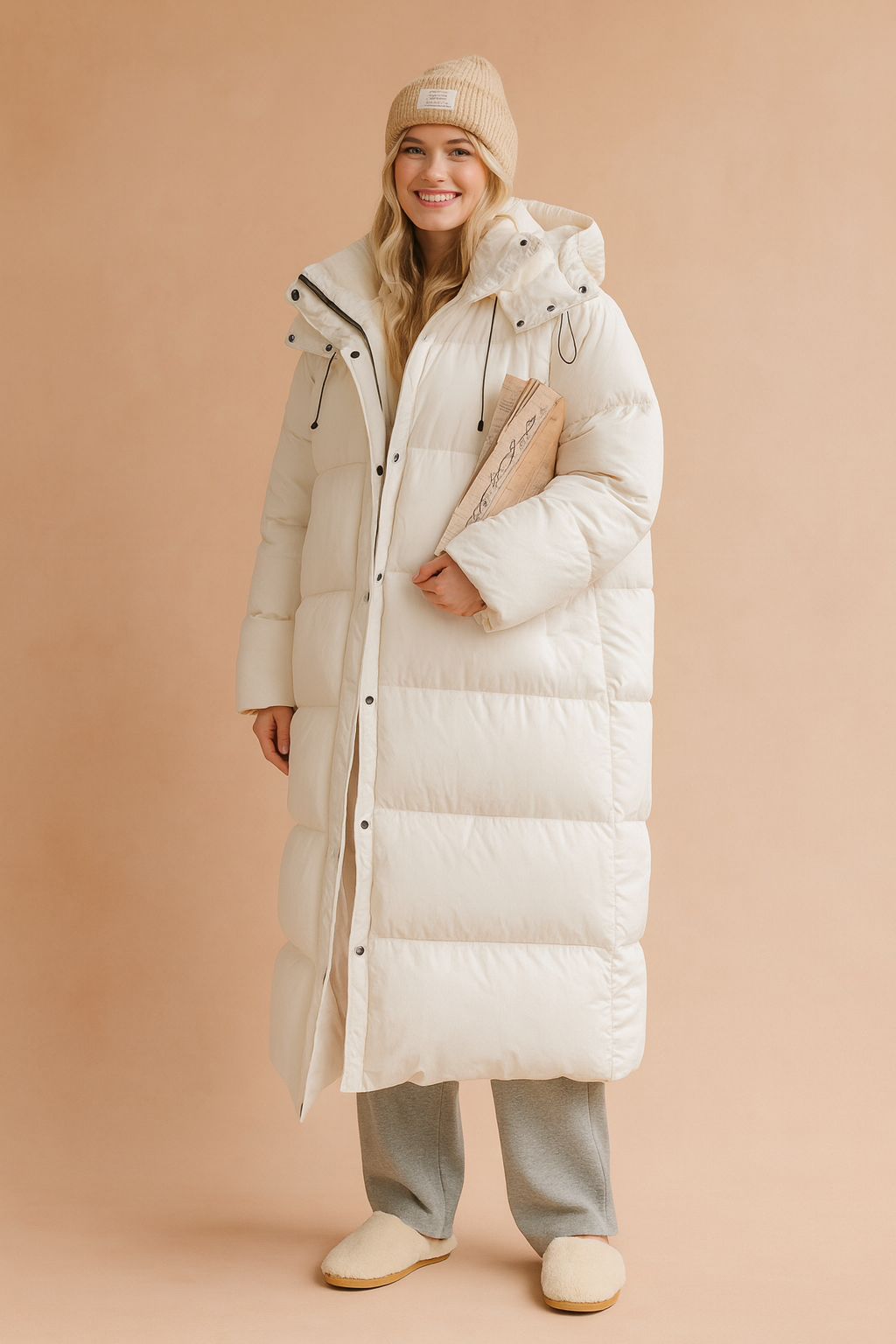 Dames Gewatteerde Winterjas Lang Model met Capuchon