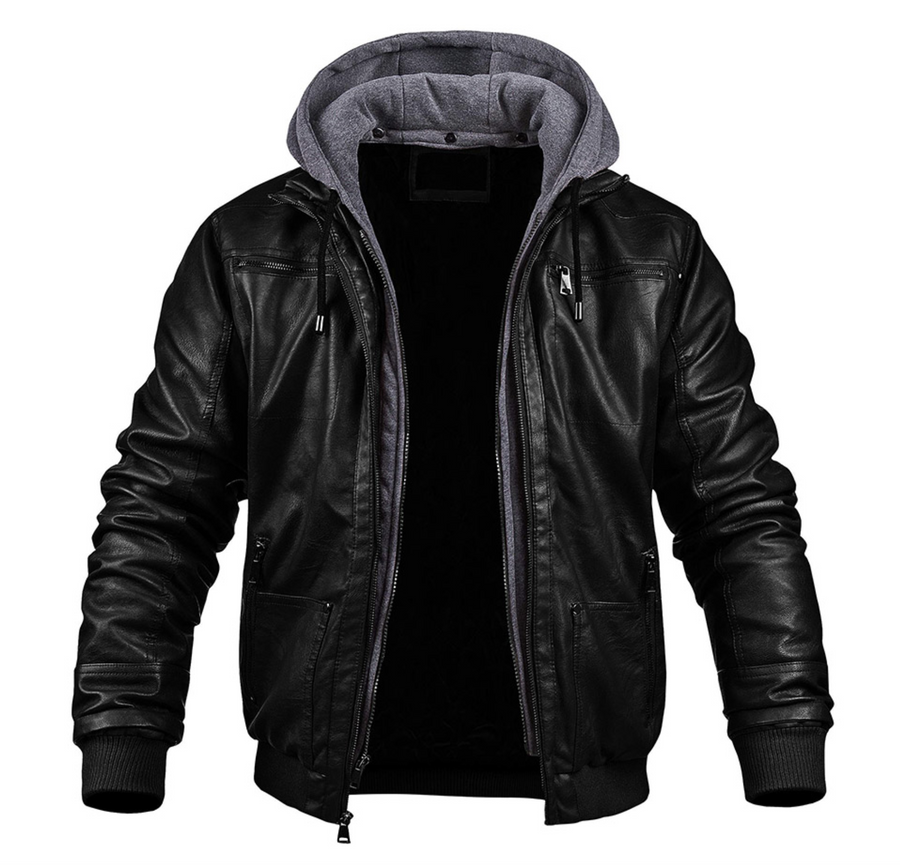 Heren Leren Winterjas met Capuchon