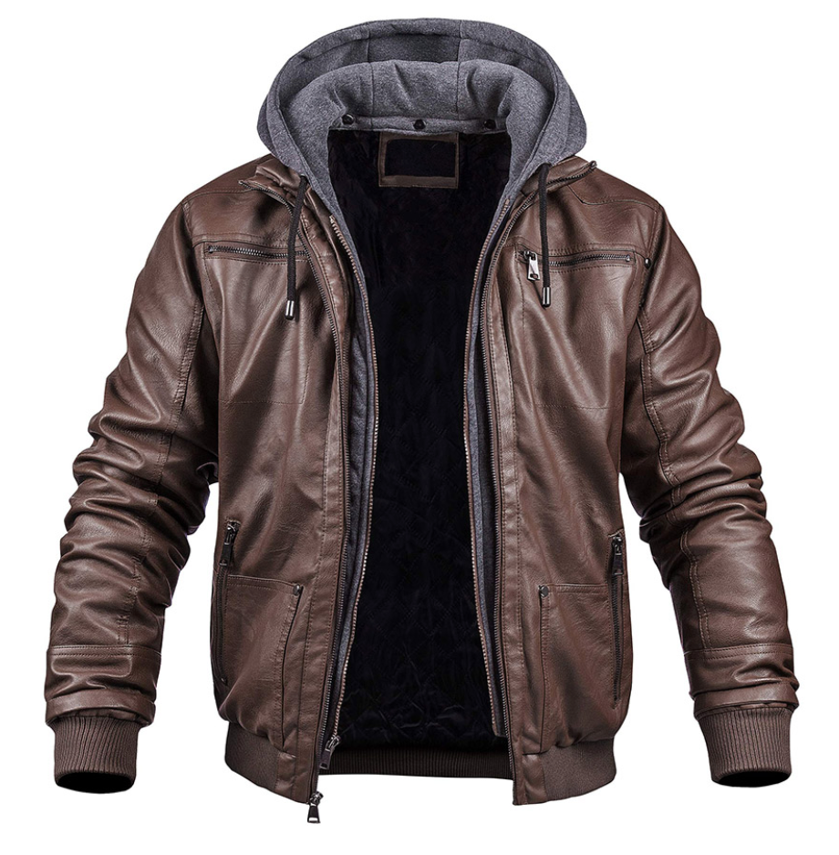 Heren Leren Winterjas met Capuchon