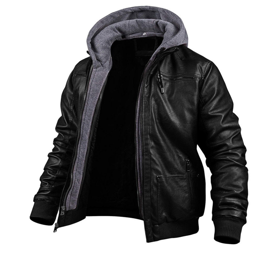 Heren Leren Winterjas met Capuchon