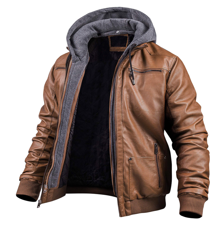 Heren Leren Winterjas met Capuchon