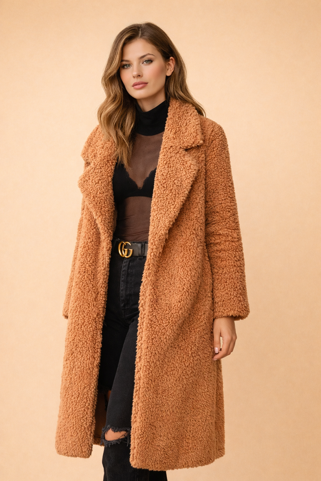 Dames Lange Cardigan met Kraag - Gebreide Vest in Jasmodel