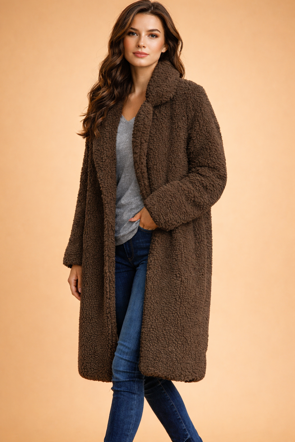 Dames Lange Cardigan met Kraag - Gebreide Vest in Jasmodel
