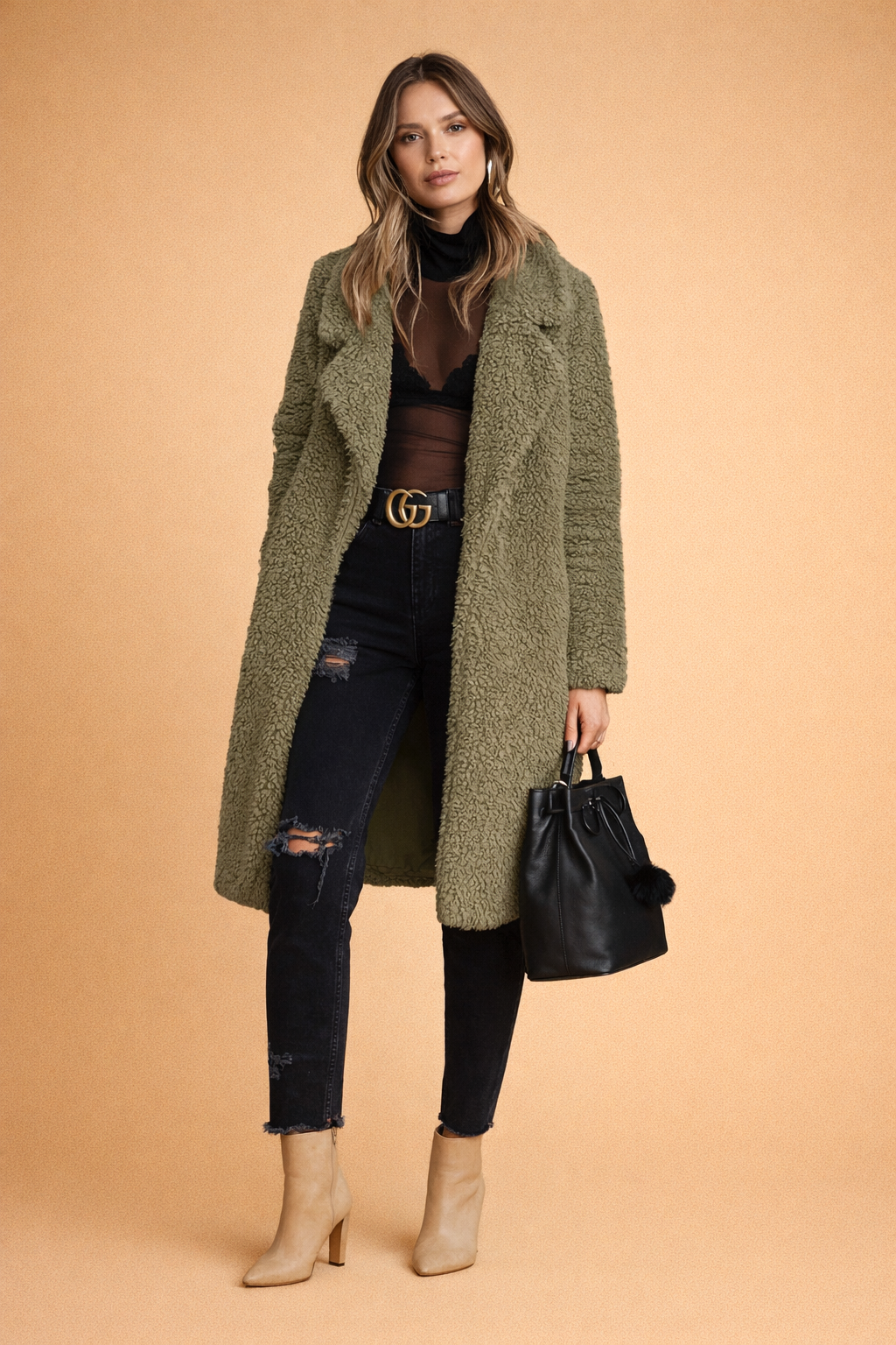 Dames Lange Cardigan met Kraag - Gebreide Vest in Jasmodel