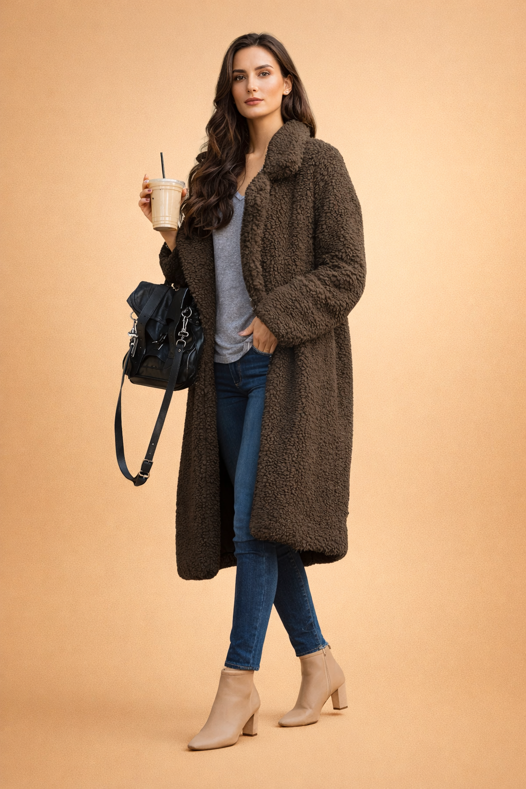 Dames Lange Cardigan met Kraag - Gebreide Vest in Jasmodel