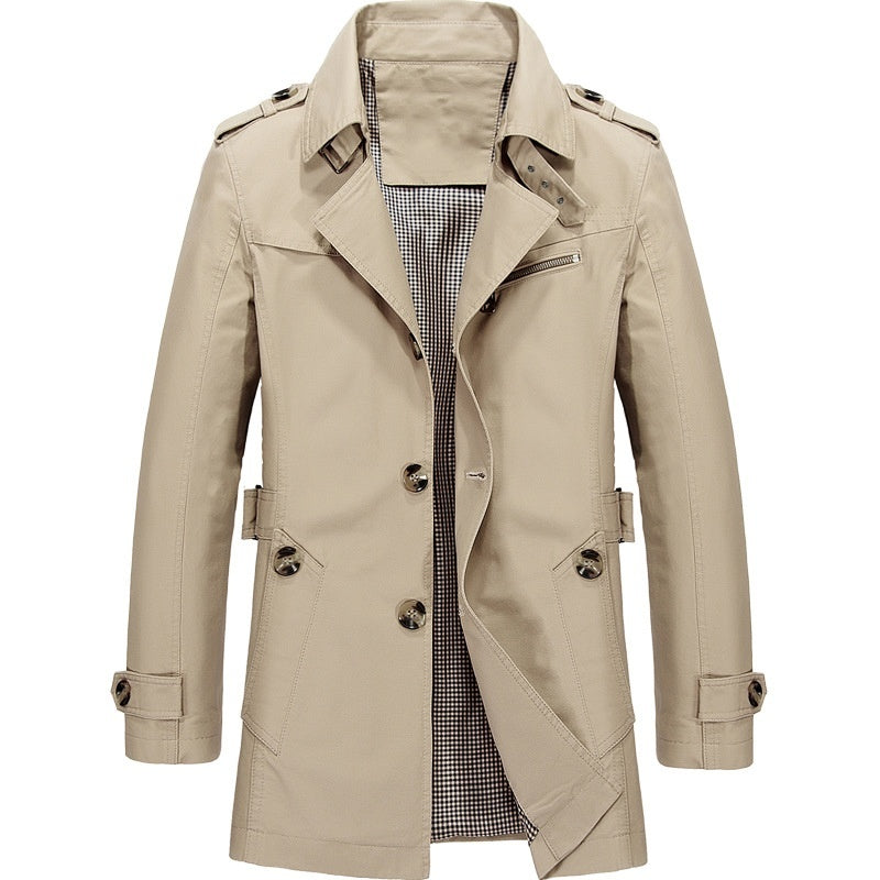 Heren Trenchcoat Dubbelrijs met Klassieke Revers