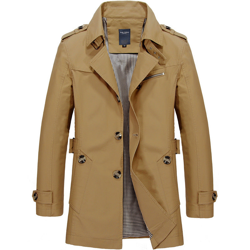 Heren Trenchcoat Dubbelrijs met Klassieke Revers