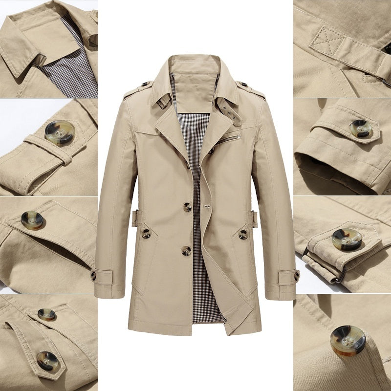 Heren Trenchcoat Dubbelrijs met Klassieke Revers