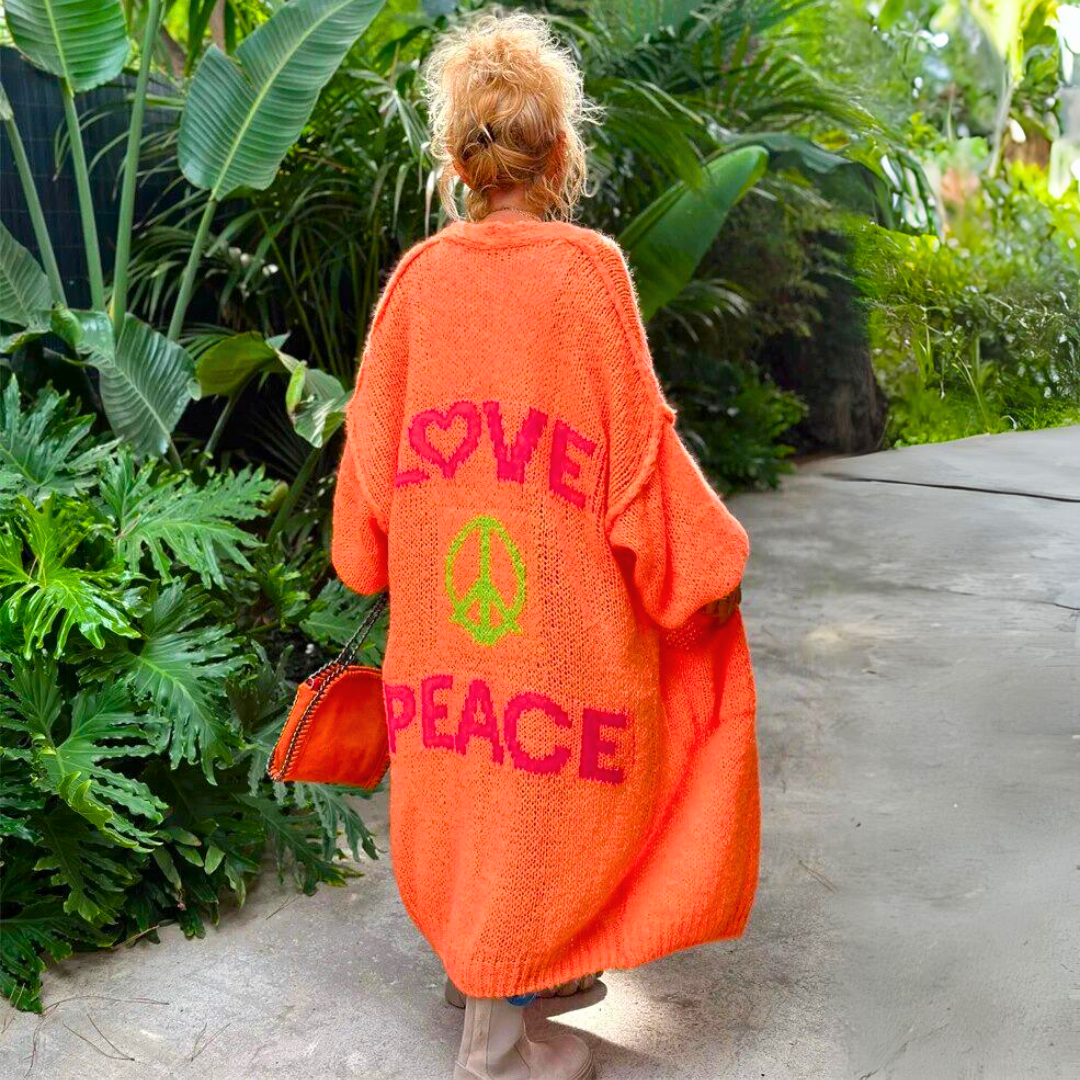 Dames Lang Oversized Vest met Love Peace Print Rug