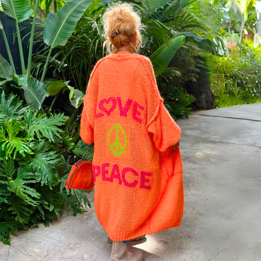 Dames Lang Oversized Vest met Love Peace Print Rug