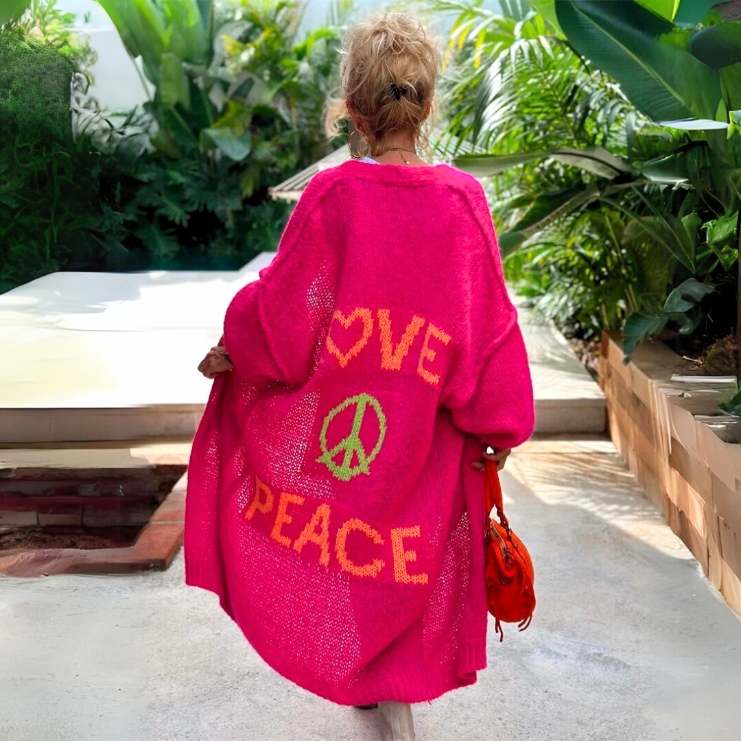 Dames Lang Oversized Vest met Love Peace Print Rug