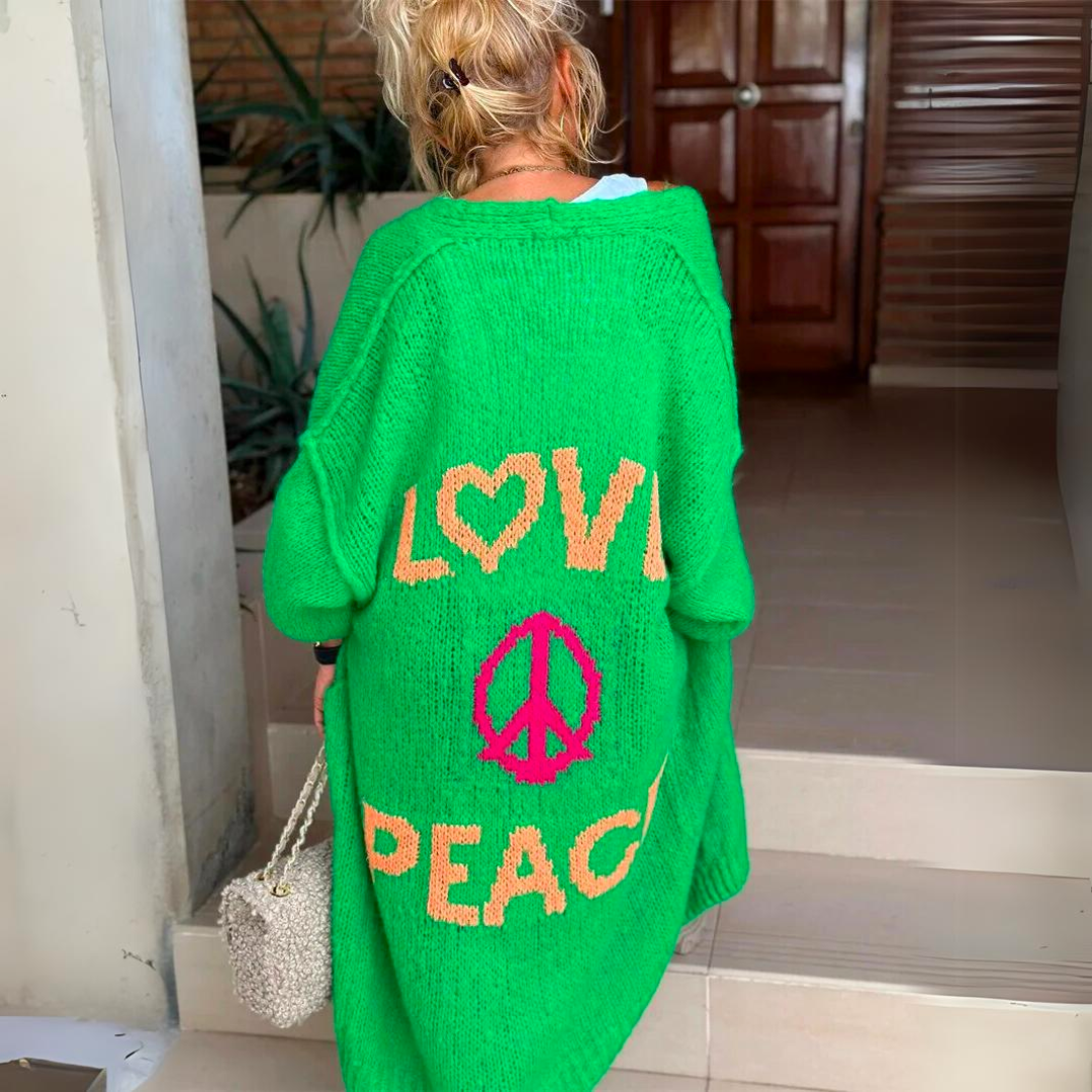 Dames Lang Oversized Vest met Love Peace Print Rug