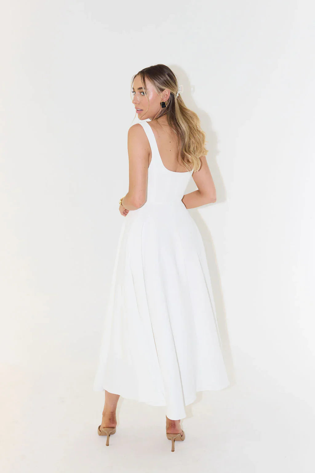 Ivette - Midi Jurk Met Hoge Taille En Vierkante Hals