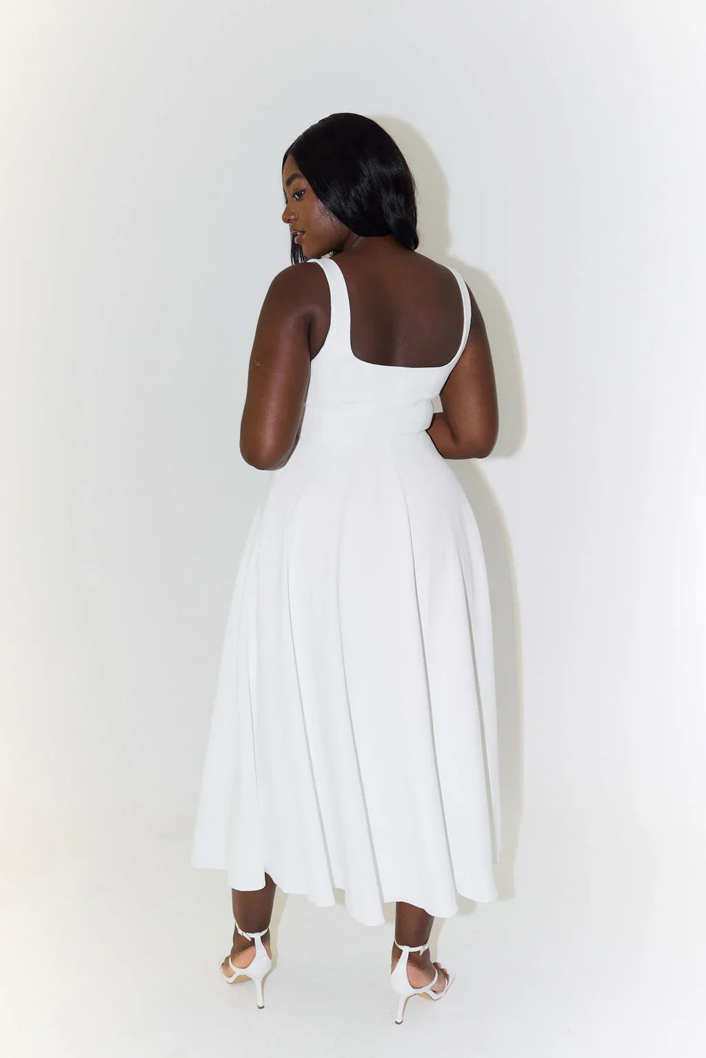 Ivette - Midi Jurk Met Hoge Taille En Vierkante Hals