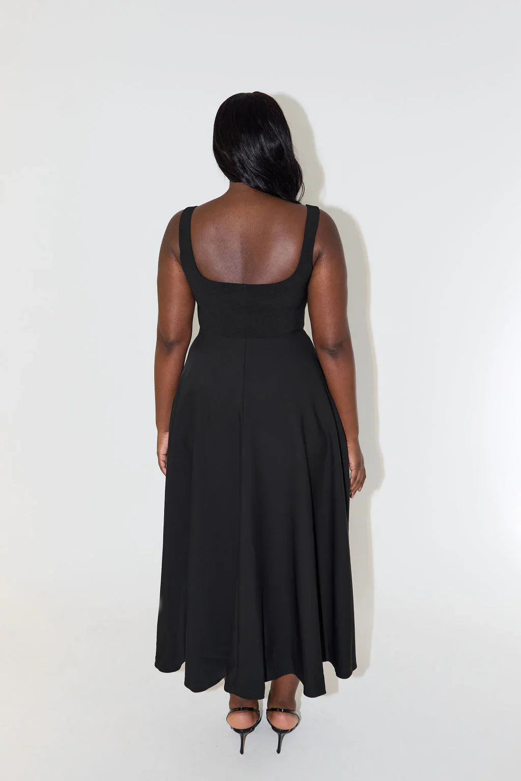 Ivette - Midi Jurk Met Hoge Taille En Vierkante Hals