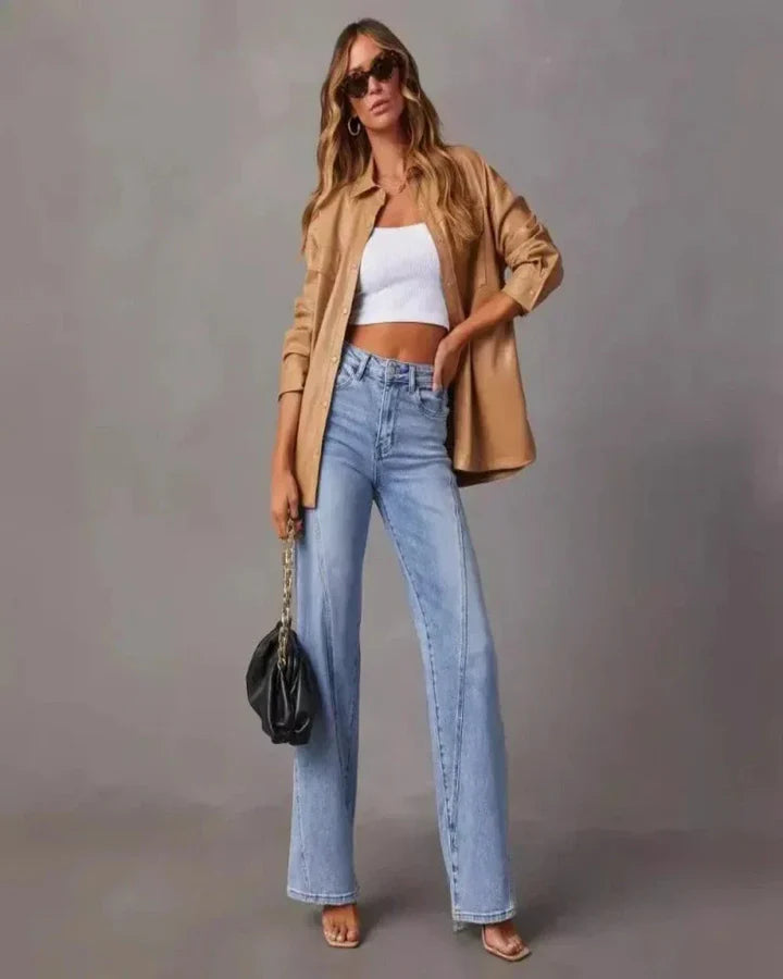 Jazz Oversized Jeans | Dames high waisted jeans met gerimpelde details en zakken