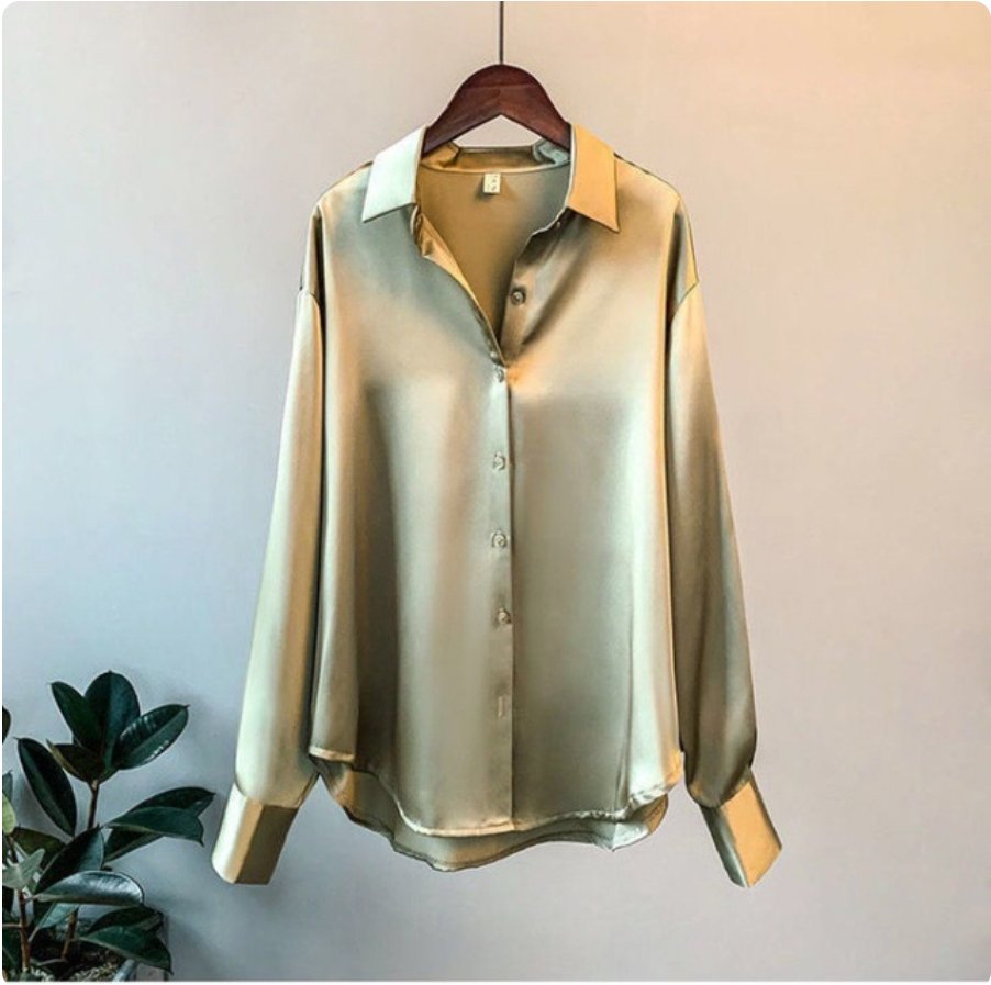Dames Blouse, Zijden Look, Lange Mouwen, Ademend & Elegant