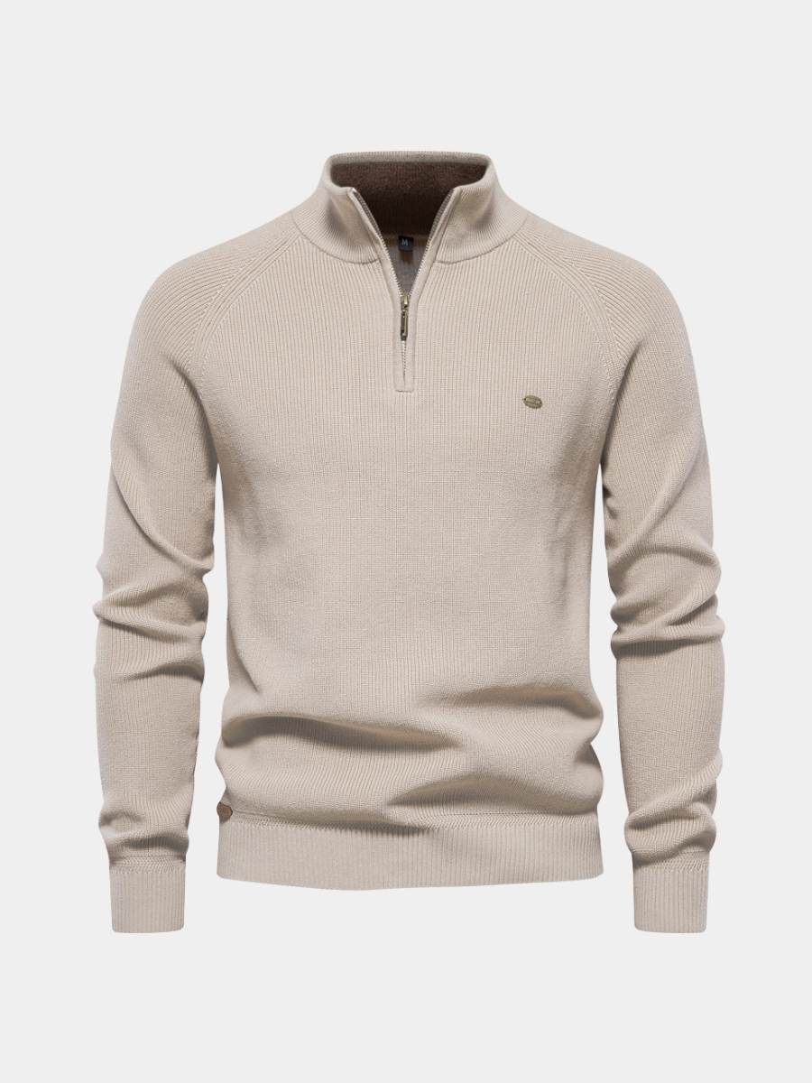 Heren Trui Half-Zip Geribbeld - Gebreide Pullover met Opstaande Kraag
