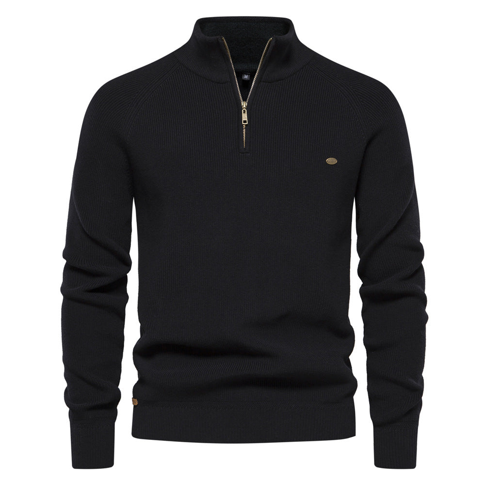 Heren Trui Half-Zip Geribbeld - Gebreide Pullover met Opstaande Kraag
