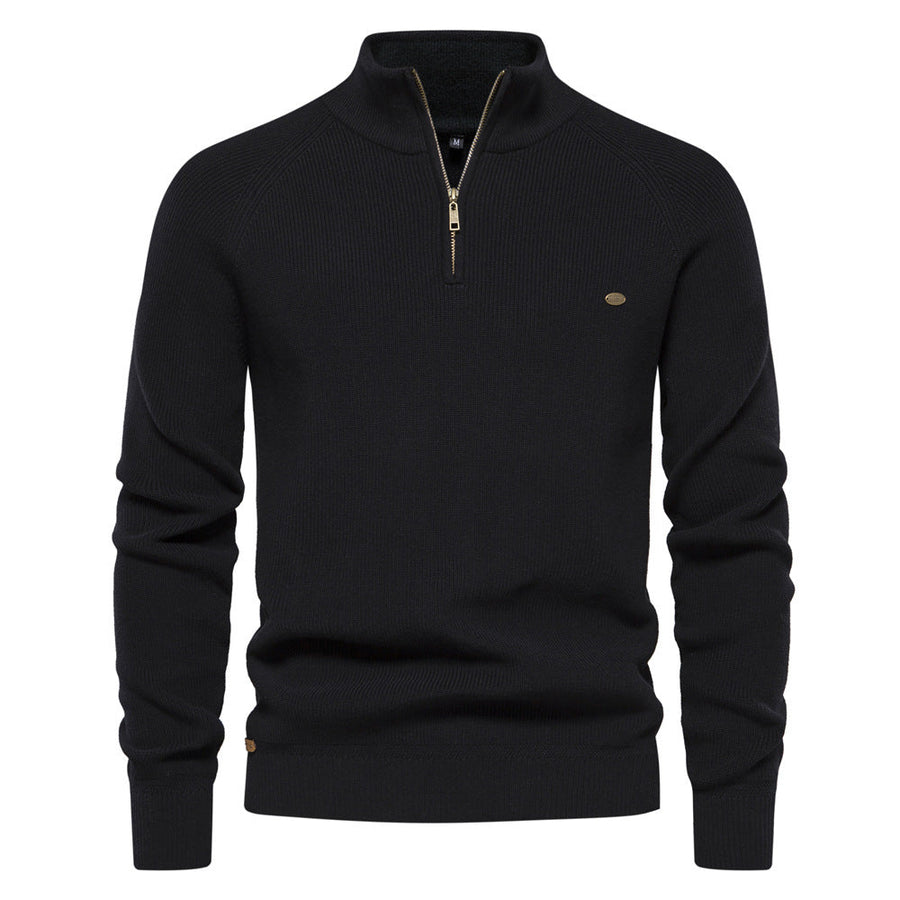 Heren Trui Half-Zip Geribbeld - Gebreide Pullover met Opstaande Kraag