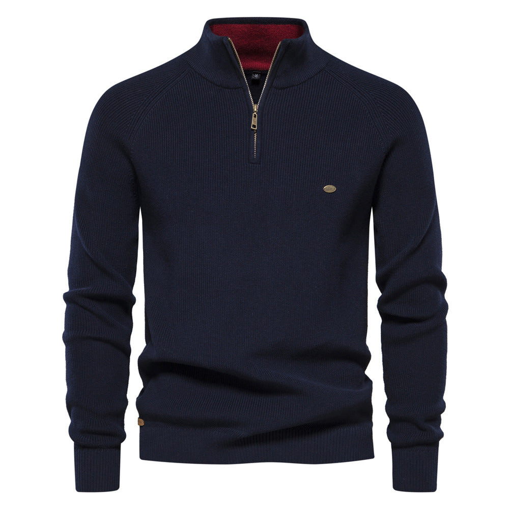 Heren Trui Half-Zip Geribbeld - Gebreide Pullover met Opstaande Kraag